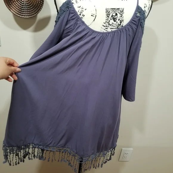 Strappy Midi Boho  Dress with Shoulders Down, Very Light Dark Blue Color, SIZE L - Picture 14 of 17